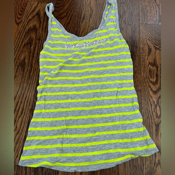 bebe grey and green/yellow stripped tank top - Picture 1 of 2